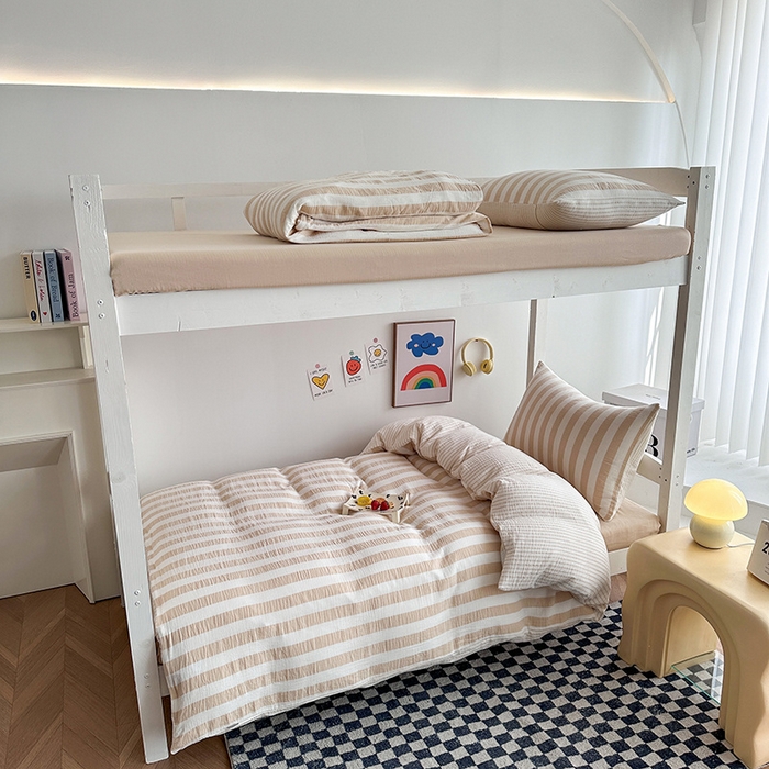 91家纺网 家纺一手货源 找家纺 （总）玛奇朵 2024新款A类母婴级全棉双层皱皱纱学生宿舍三件套床品套件