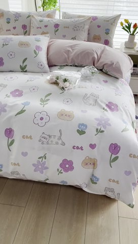 91家纺网 家纺一手货源 找家纺 雲归梦 2024新款全棉13070多规格四件套 幸福猫