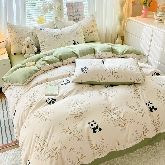 91家纺网 家纺一手货源 找家纺 多品家纺 2024新款水洗棉麻单被套 熊猫家园