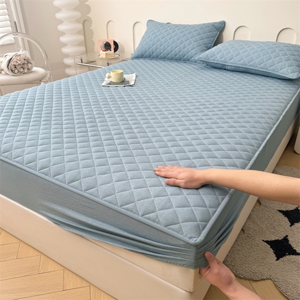 糯米猪家纺 2024新款全棉水洗棉大豆夹棉床笠 天空蓝