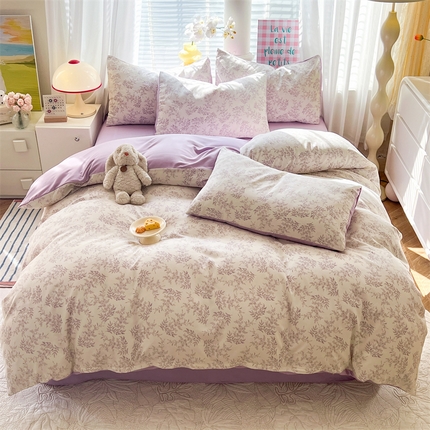 91家纺网 家纺一手货源 找家纺 多品家纺 2024新款水洗棉麻单被套 梨落紫