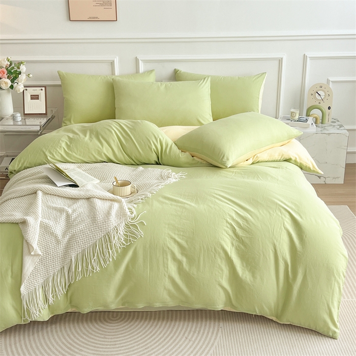 91家纺网 家纺一手货源 找家纺 多品家纺 2024新款日式无印风纯色双拼全棉单被套 奶昔果绿
