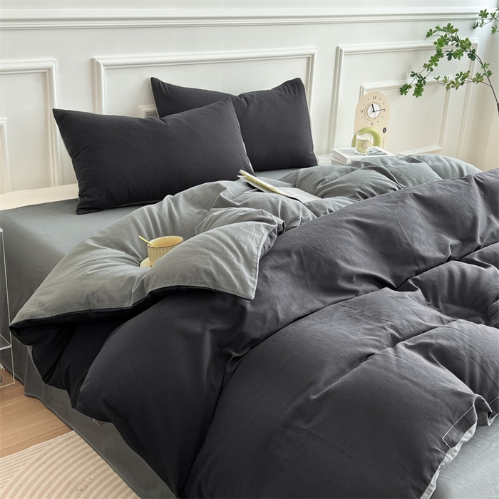 91家纺网 家纺一手货源 找家纺 多品家纺 2024新款日式无印风纯色双拼全棉单被套 赫本风