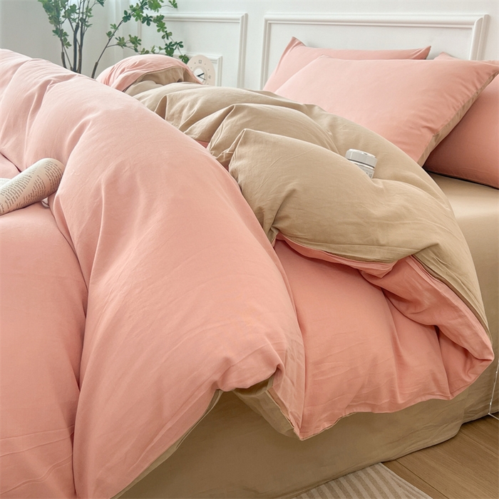 91家纺网 家纺一手货源 找家纺 多品家纺 2024新款日式无印风纯色双拼全棉单被套 浅羽