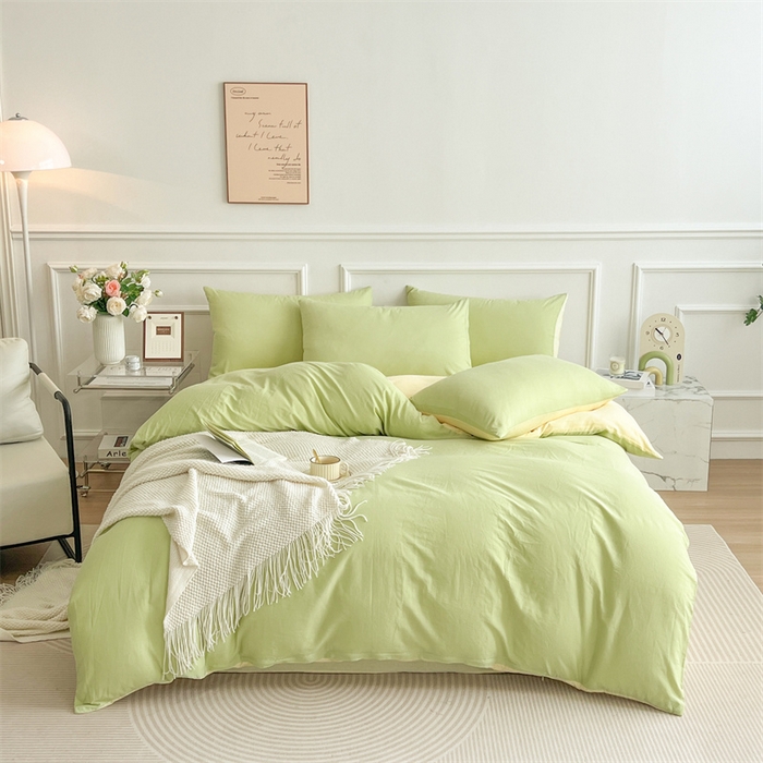 91家纺网 家纺一手货源 找家纺 多品家纺 2024新款日式无印风纯色双拼全棉单被套 奶昔果绿