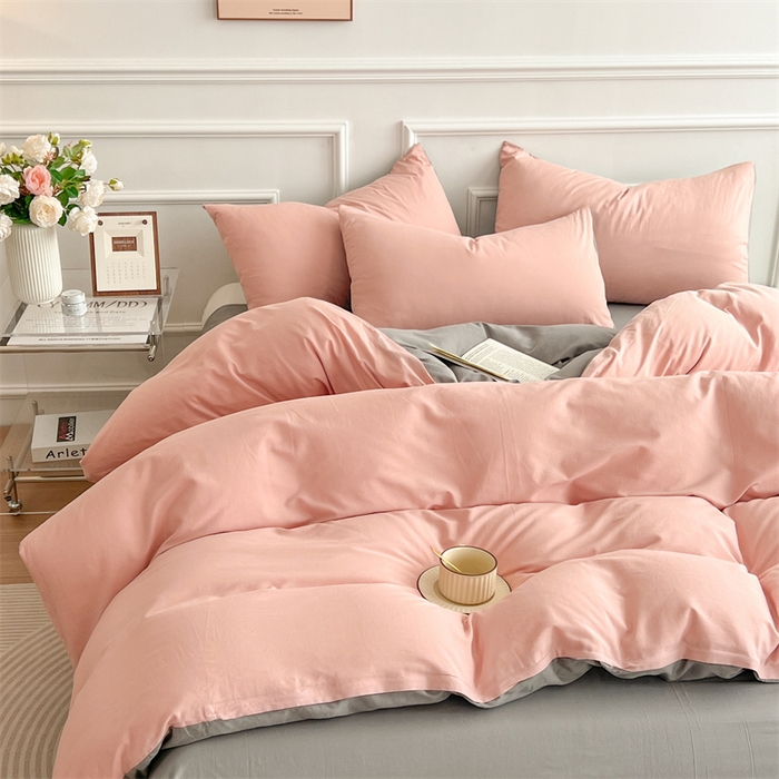 91家纺网 家纺一手货源 找家纺 多品家纺 2024新款日式无印风纯色双拼全棉单被套 降纱