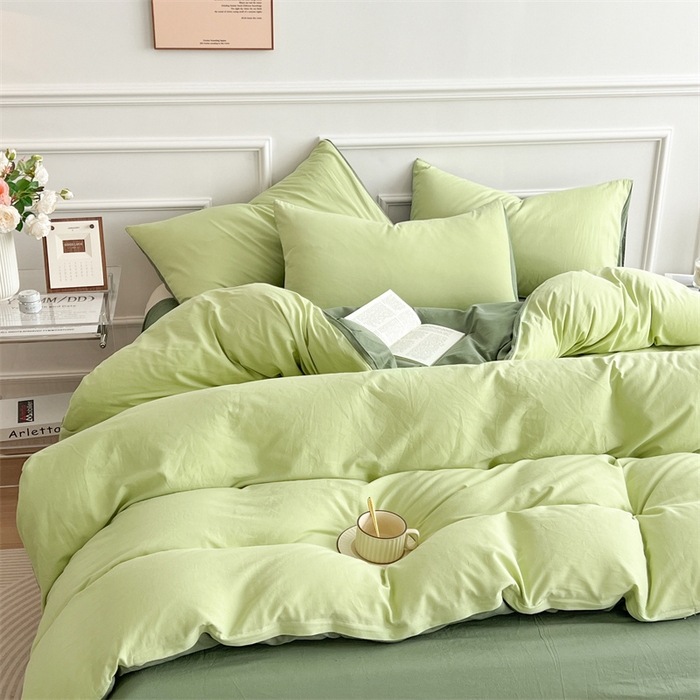 91家纺网 家纺一手货源 找家纺 多品家纺 2024新款日式无印风纯色双拼全棉单被套 竹纱绿