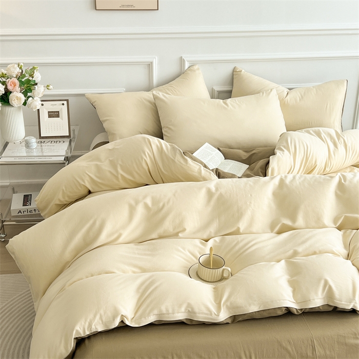 91家纺网 家纺一手货源 找家纺 多品家纺 2024新款日式无印风纯色双拼全棉单被套 桂月