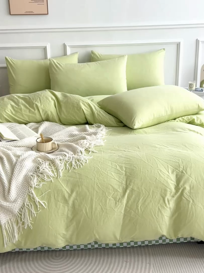 91家纺网 家纺一手货源 找家纺 多品家纺 2024新款日式无印风纯色双拼全棉单被套 竹月