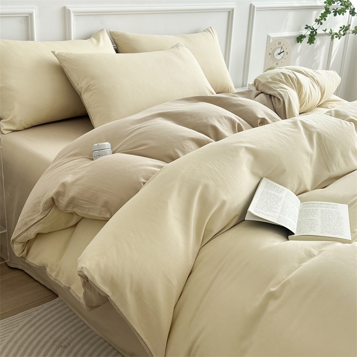 91家纺网 家纺一手货源 找家纺 多品家纺 2024新款日式无印风纯色双拼全棉单被套 香槟玉