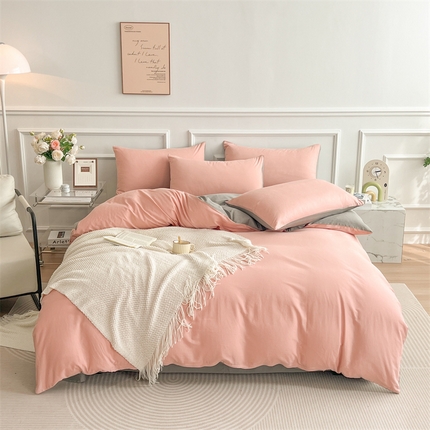 多品家纺 2024新款日式无印风纯色双拼全棉单被套 降纱