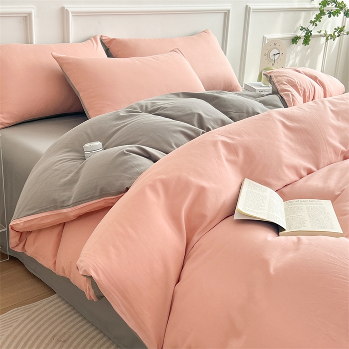 91家纺网 家纺一手货源 找家纺 多品家纺 2024新款日式无印风纯色双拼全棉单被套 降纱