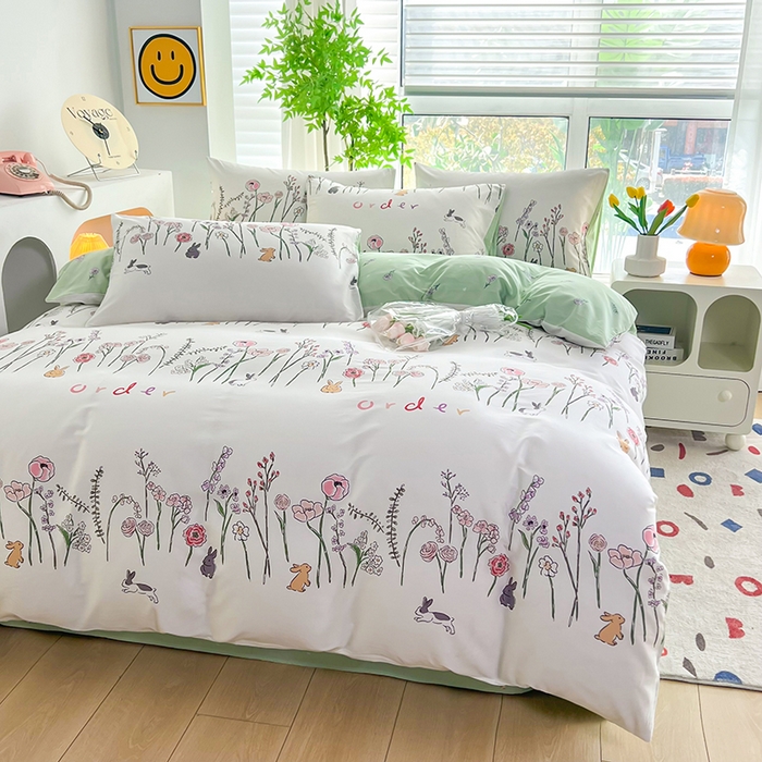 91家纺网 家纺一手货源 找家纺 雲归梦 2024新款全棉13070多规格四件套 花园兔