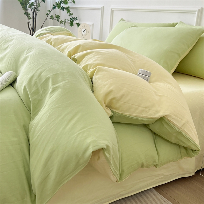 91家纺网 家纺一手货源 找家纺 多品家纺 2024新款日式无印风纯色双拼全棉单被套 奶昔果绿