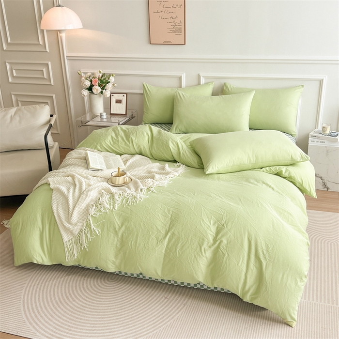 91家纺网 家纺一手货源 找家纺 多品家纺 2024新款日式无印风纯色双拼全棉单被套 竹月