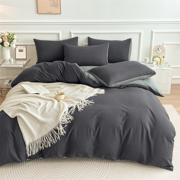 91家纺网 家纺一手货源 找家纺 多品家纺 2024新款日式无印风纯色双拼全棉单被套 赫本风