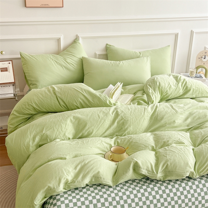 91家纺网 家纺一手货源 找家纺 多品家纺 2024新款日式无印风纯色双拼全棉单被套 竹月
