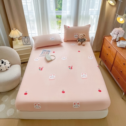 宏源家纺 2024新款超柔水洗云朵棉床笠 樱桃兔