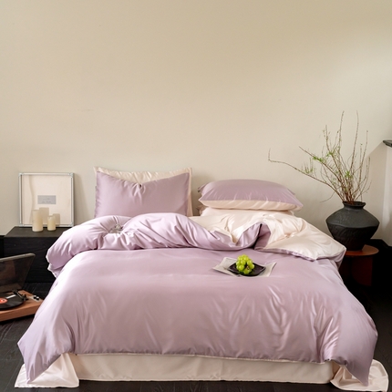 91家纺网 家纺一手货源 找家纺 时光里 2024新款天丝棉四件套 奶油香芋拼奶杏粉