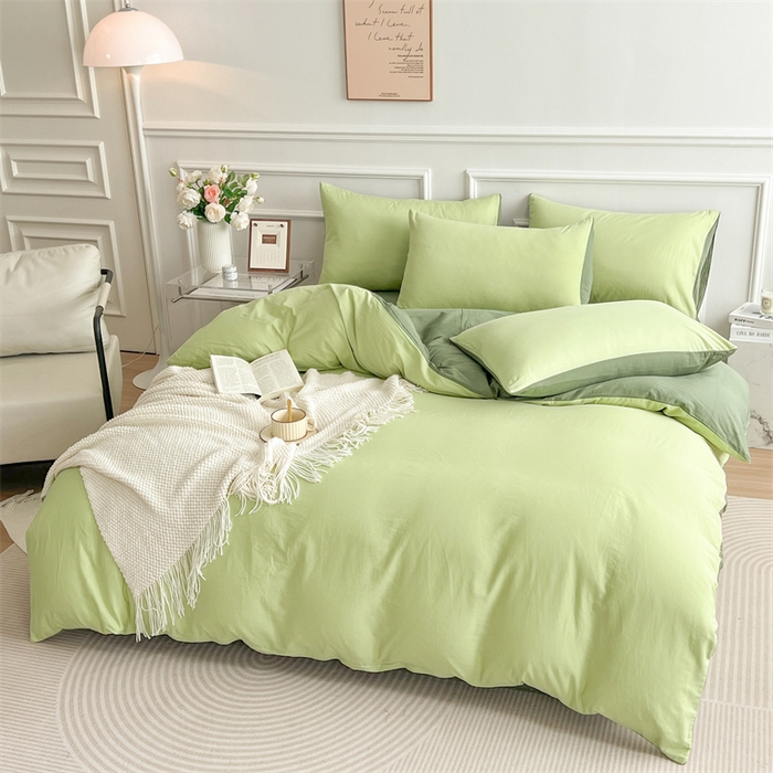 91家纺网 家纺一手货源 找家纺 多品家纺 2024新款日式无印风纯色双拼全棉单被套 竹纱绿