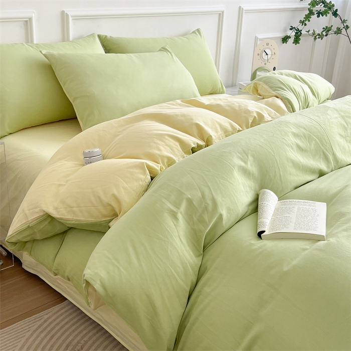 91家纺网 家纺一手货源 找家纺 多品家纺 2024新款日式无印风纯色双拼全棉单被套 奶昔果绿