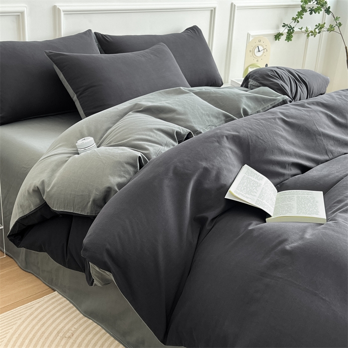 91家纺网 家纺一手货源 找家纺 多品家纺 2024新款日式无印风纯色双拼全棉单被套 赫本风