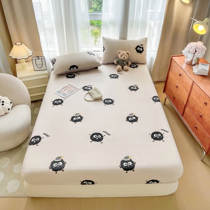 宏源家纺 2024新款超柔水洗云朵棉床笠 奶茶煤球