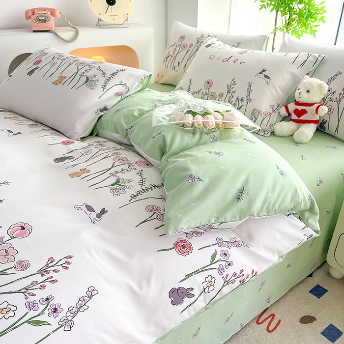 91家纺网 家纺一手货源 找家纺 雲归梦 2024新款全棉13070多规格四件套 花园兔