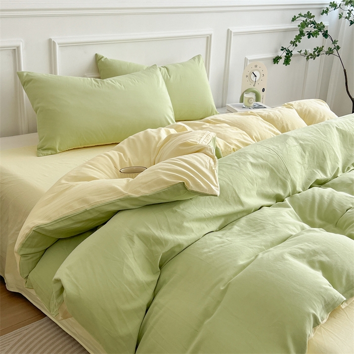 91家纺网 家纺一手货源 找家纺 多品家纺 2024新款日式无印风纯色双拼全棉单被套 奶昔果绿