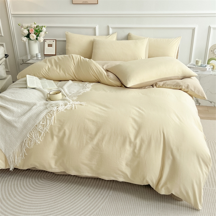 91家纺网 家纺一手货源 找家纺 多品家纺 2024新款日式无印风纯色双拼全棉单被套 香槟玉