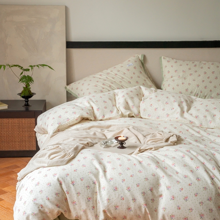 91家纺网 家纺一手货源 找家纺 时光里 2024新款A类全棉双层纱四件套 后花园