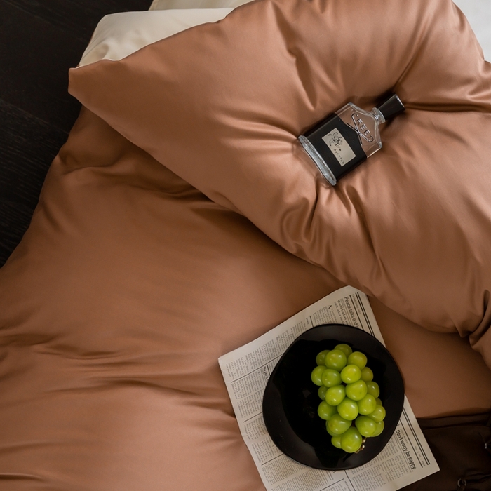 91家纺网 家纺一手货源 找家纺 时光里 2024新款天丝棉四件套 拿铁棕拼燕麦奶