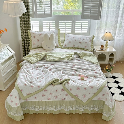 91家纺网 家纺一手货源 找家纺 （总）富瑞阁 2024新款A类水洗棉麻法式花边款夏被床盖四件套