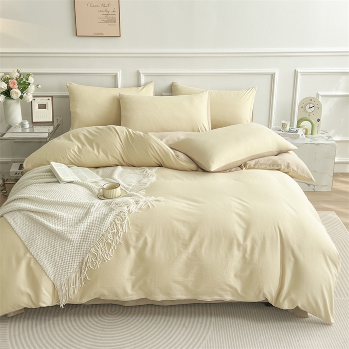 91家纺网 家纺一手货源 找家纺 多品家纺 2024新款日式无印风纯色双拼全棉单被套 香槟玉