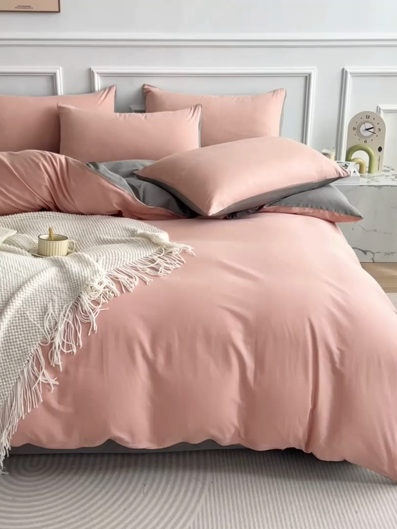 91家纺网 家纺一手货源 找家纺 多品家纺 2024新款日式无印风纯色双拼全棉单被套 降纱