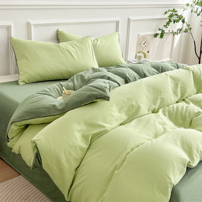 91家纺网 家纺一手货源 找家纺 多品家纺 2024新款日式无印风纯色双拼全棉单被套 竹纱绿