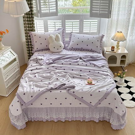 91家纺网 家纺一手货源 找家纺 （总）富瑞阁 2024新款A类水洗棉麻法式花边款夏被床盖四件套