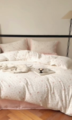 91家纺网 家纺一手货源 找家纺 时光里 2024新款A类全棉双层纱四件套 清新花语