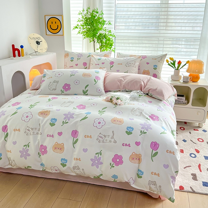 91家纺网 家纺一手货源 找家纺 雲归梦 2024新款全棉13070多规格四件套 幸福猫