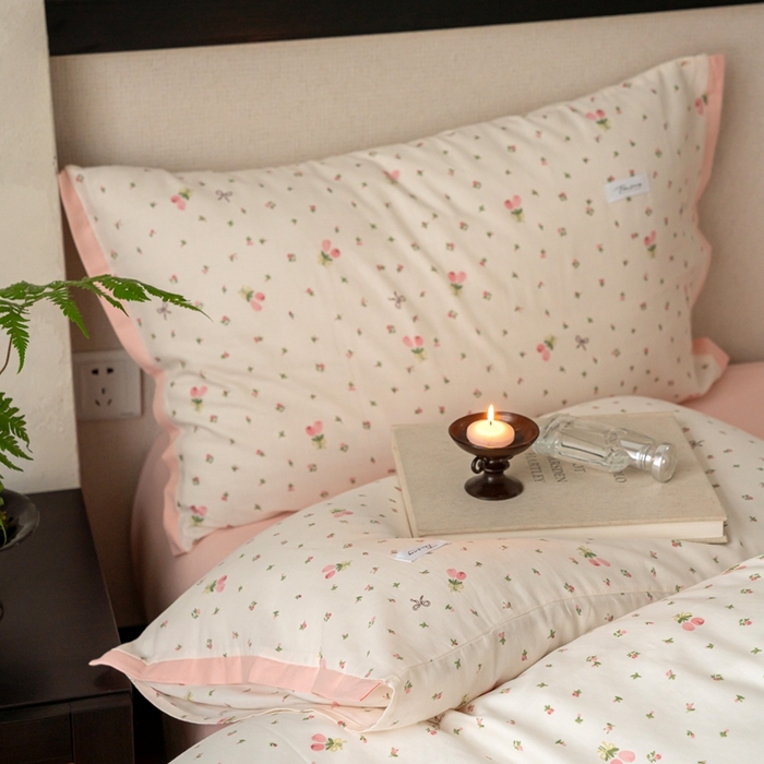 91家纺网 家纺一手货源 找家纺 时光里 2024新款A类全棉双层纱四件套 清新花语