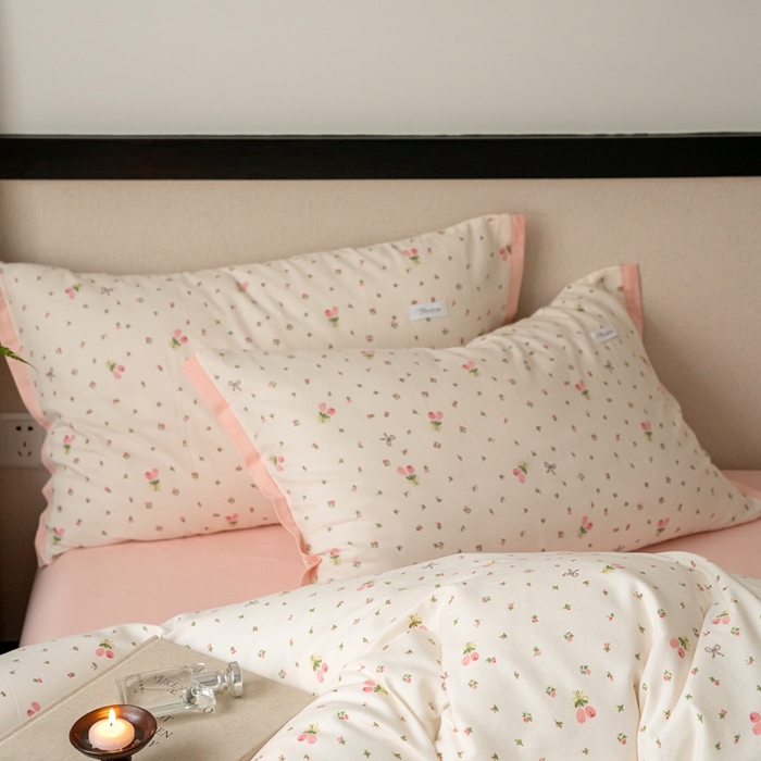 91家纺网 家纺一手货源 找家纺 时光里 2024新款A类全棉双层纱四件套 清新花语