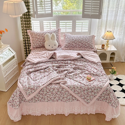 91家纺网 家纺一手货源 找家纺 （总）富瑞阁 2024新款A类水洗棉麻法式花边款夏被床盖四件套