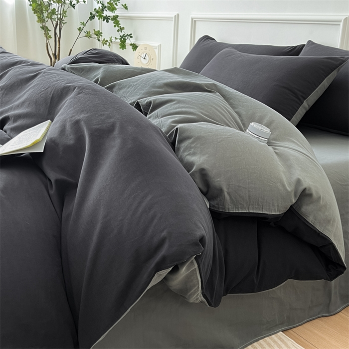 91家纺网 家纺一手货源 找家纺 多品家纺 2024新款日式无印风纯色双拼全棉单被套 赫本风