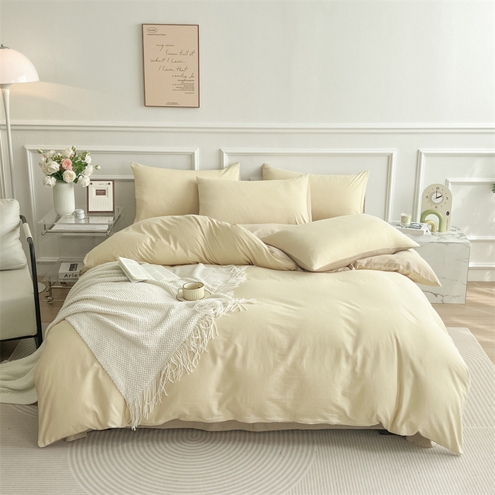 91家纺网 家纺一手货源 找家纺 多品家纺 2024新款日式无印风纯色双拼全棉单被套 香槟玉