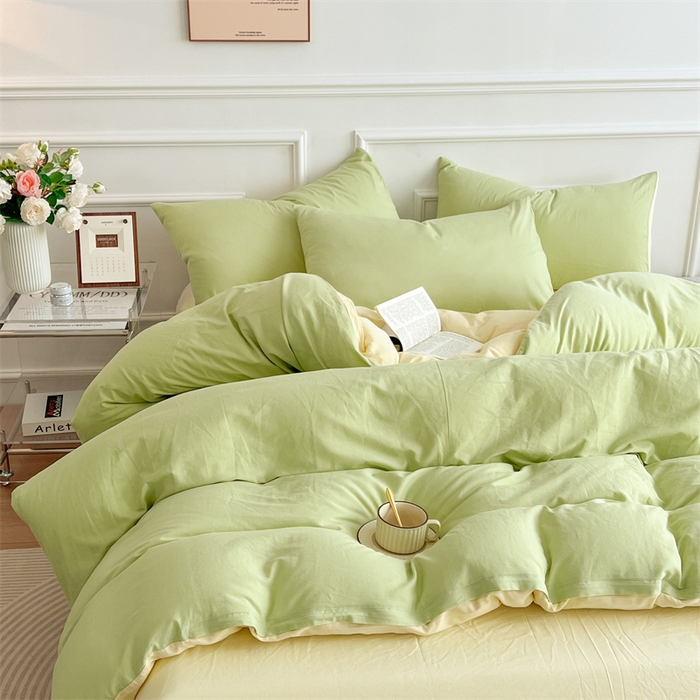 91家纺网 家纺一手货源 找家纺 多品家纺 2024新款日式无印风纯色双拼全棉单被套 奶昔果绿