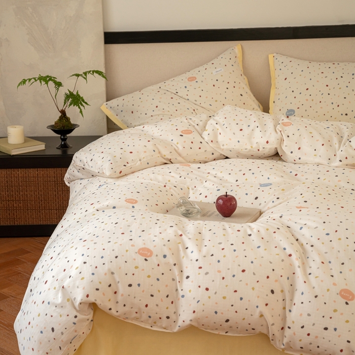 91家纺网 家纺一手货源 找家纺 时光里 2024新款A类全棉双层纱四件套 阳光彩石