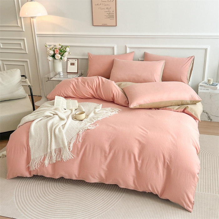 91家纺网 家纺一手货源 找家纺 多品家纺 2024新款日式无印风纯色双拼全棉单被套 浅羽