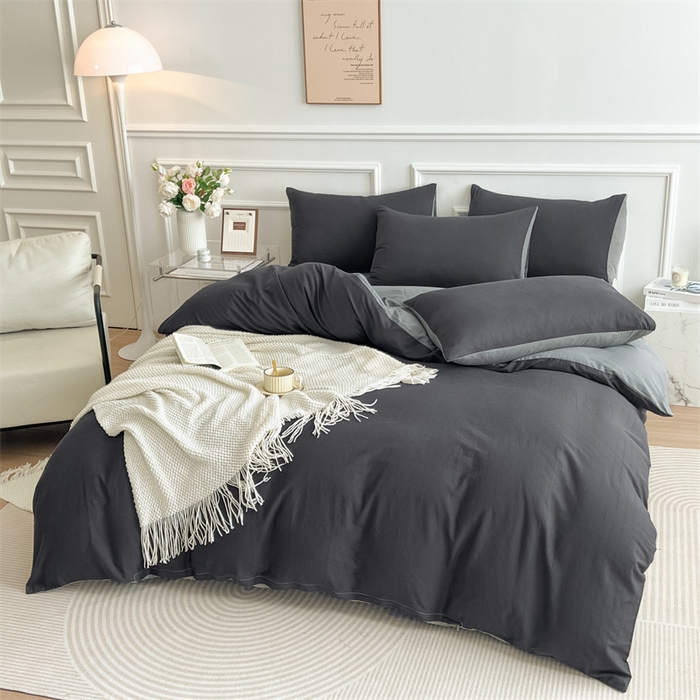 91家纺网 家纺一手货源 找家纺 多品家纺 2024新款日式无印风纯色双拼全棉单被套 赫本风