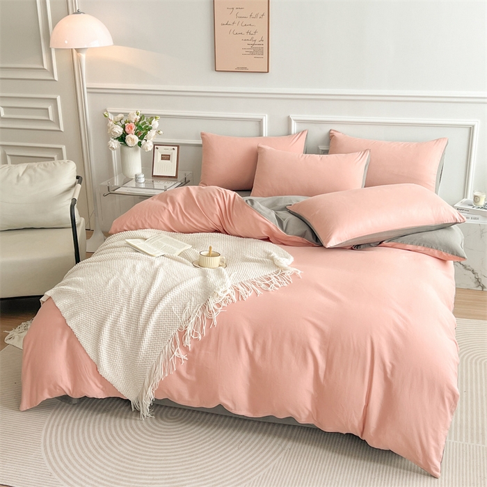 91家纺网 家纺一手货源 找家纺 多品家纺 2024新款日式无印风纯色双拼全棉单被套 降纱