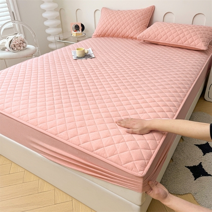 糯米猪家纺 2024新款全棉水洗棉大豆夹棉床笠 柔肤粉